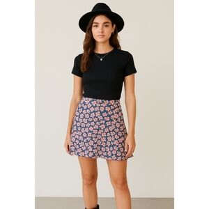 NWT Nasty Gal Womens Coquette Floral Ruffle Mini Skirt Bright Pink Blue Size 4